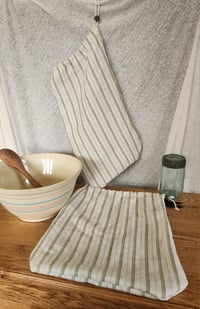Image 1 of Linen Bread Bag Set- Sage Stripes