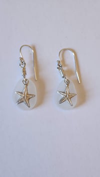 Image 1 of Genuine Sea Glass, Sterling Silver Sea-Star/Starfish Drop Earrings
