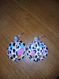 Image 1 of Cowprint Cactus with aztec background earrings