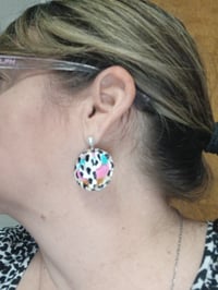 Image 2 of Cowprint Cactus with aztec background earrings