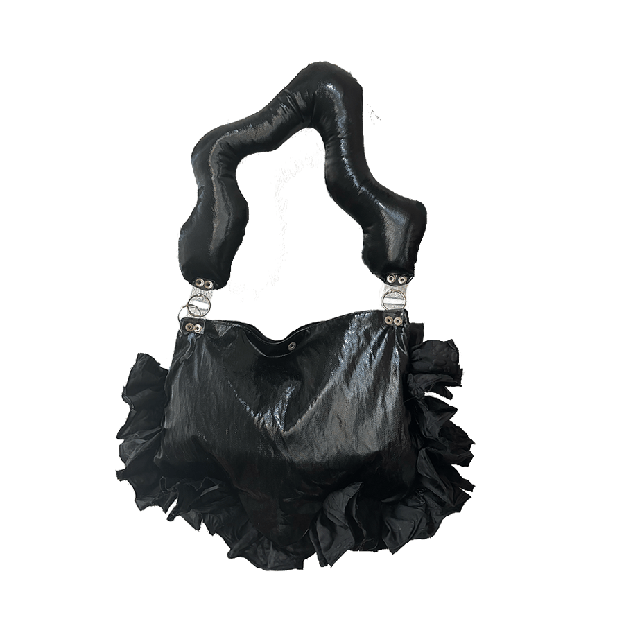 Image of Black Puffy Wiggle Ruffle Bag