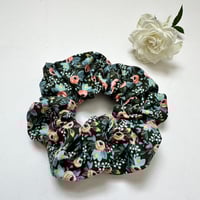 Image 1 of Fluffy Scrunchie - Hunter Green Floral - Rifle Paper Co.