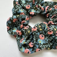 Image 2 of Fluffy Scrunchie - Hunter Green Floral - Rifle Paper Co.