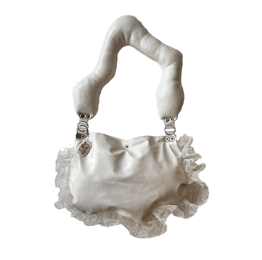 Image of White Puffy Wiggle Ruffle Bag