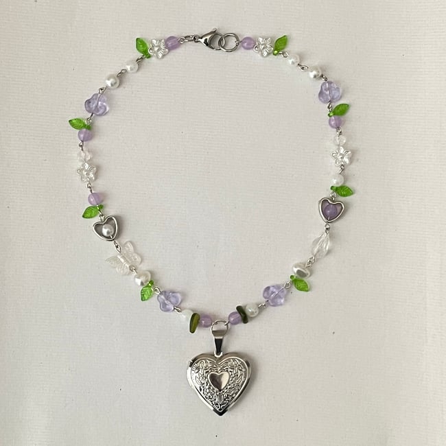 'purple garden' locket necklace
