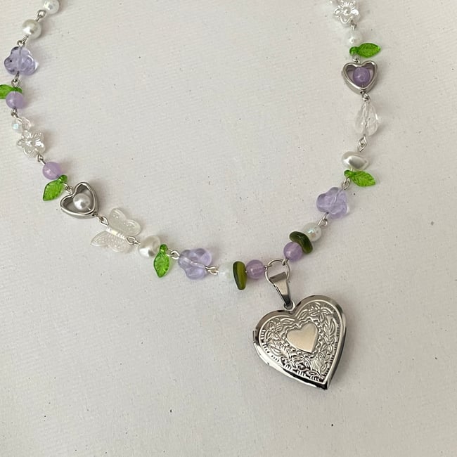 'purple garden' locket necklace