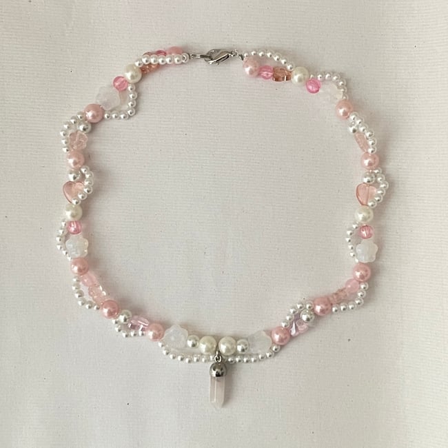 pink swirl coquette crystal necklace