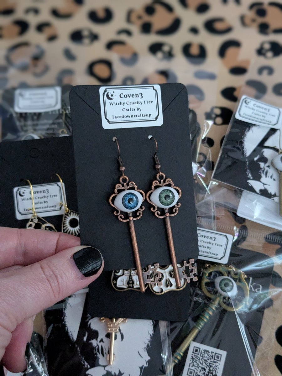 Image of Evil Eye Skeleton Key Earrings 