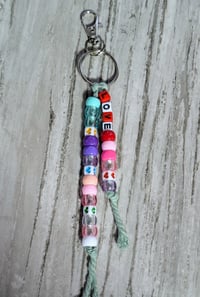 Image 1 of Colorful beaded keychain charm with LOVE letters 