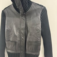 Image 2 of knit + leather jacket