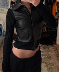Image 7 of knit + leather jacket