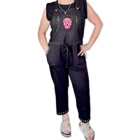 Image 2 of Women's Black Wall flower Overalls light weight knit embellished w-studs pins & skull patches