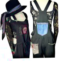 Image 3 of Women's Black Wall flower Overalls light weight knit embellished w-studs pins & skull patches