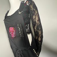 Image 6 of Women's Black Wall flower Overalls light weight knit embellished w-studs pins & skull patches