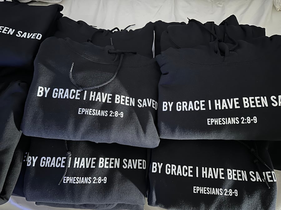 Image of *DISCOUNTED* BY GRACE I HAVE BEEN SAVED (BLACK) MISPRINT