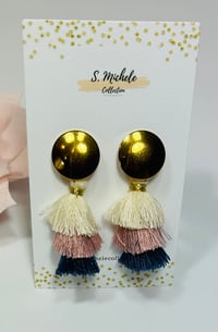 Image 1 of Mini Tiered Tassel Dangle Drop Earrings (Mauve & Blue)