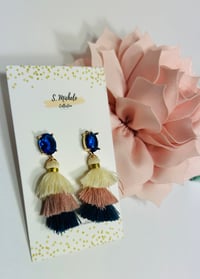 Image 1 of Mini Tiered Tassel (Navy Blue Oval Gem Post)