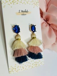 Image 2 of Mini Tiered Tassel (Navy Blue Oval Gem Post)
