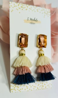 Image 3 of Mini Tiered Tassel w Rose Gold Gem Square Post