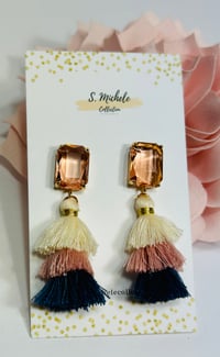 Image 1 of Mini Tiered Tassel w Rose Gold Gem Square Post