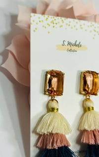 Image 4 of Mini Tiered Tassel w Rose Gold Gem Square Post