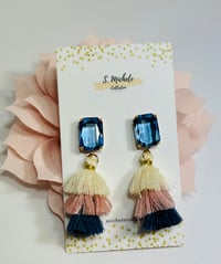 Image 1 of Mini Tiered Tassel w Navy Blue Gem Square Post