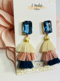 Image 2 of Mini Tiered Tassel w Navy Blue Gem Square Post