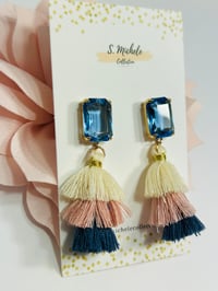 Image 3 of Mini Tiered Tassel w Navy Blue Gem Square Post