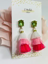 Image 2 of Mini Tiered Tassel (Green Oval Gem Post)