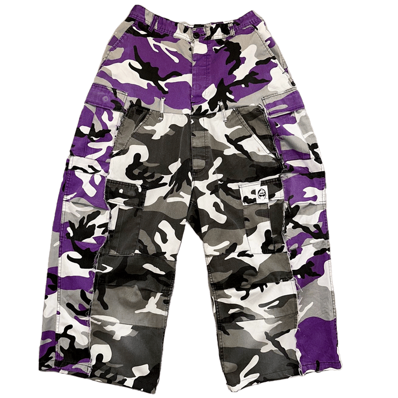 Image of THE FEAR GENERATION WIDE MILITARY CARGO DOUBLE PANT PURPLE / SNOW CUT