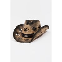 Image 1 of Straw Weave Leather Strap Cowboy Hat