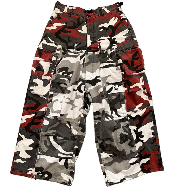 Image of THE FEAR GENERATION WIDE MILITARY CARGO DOUBLE PANT RED / SNOW CUT