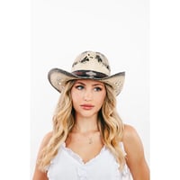 Image 1 of Ivory Straw Weave Leather Strap Cowboy Hat