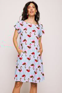 Image 1 of vestido corto flamencos celeste