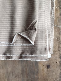 Image 4 of medium weight LINEN-SILK fabric, striped in caffee latte // 180 g, 140 cm wide