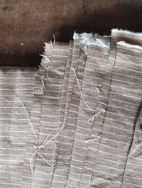 Image 3 of medium weight LINEN-SILK fabric, striped in caffee latte // 180 g, 140 cm wide