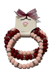 Image 2 of 3PC.  BURGUNDY & PEACH STRETCH TRIOS Stack silicone bead stretch bracelets by LAZY HOUND DESIGNS LLC