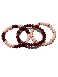 Image 5 of 3PC.  BURGUNDY & PEACH STRETCH TRIOS Stack silicone bead stretch bracelets by LAZY HOUND DESIGNS LLC