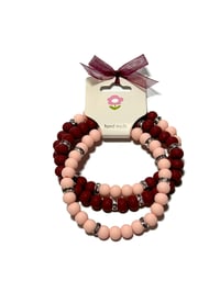 Image 1 of 3PC.  BURGUNDY & PEACH STRETCH TRIOS Stack silicone bead stretch bracelets by LAZY HOUND DESIGNS LLC