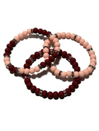 Image 6 of 3PC.  BURGUNDY & PEACH STRETCH TRIOS Stack silicone bead stretch bracelets by LAZY HOUND DESIGNS LLC