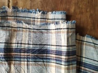 Image 4 of medium weight LINEN fabric, plaid in dark and light blue, creme, beige // 180 g, 140 cm wide