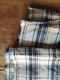 Image 1 of medium weight LINEN fabric, plaid in dark and light blue, creme, beige // 180 g, 140 cm wide