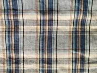Image 2 of medium weight LINEN fabric, plaid in dark and light blue, creme, beige // 180 g, 140 cm wide