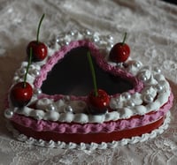 Image 2 of Cherry Fake Cake Peek-a-boo Window Tin 6.5 inch with 1.5 inch depth - Valentines Day Collection