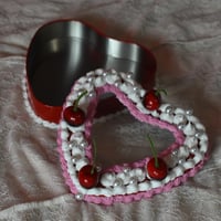 Image 1 of Cherry Fake Cake Peek-a-boo Window Tin 6.5 inch with 1.5 inch depth - Valentines Day Collection