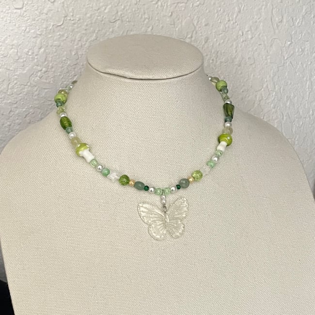 green butterfly necklace
