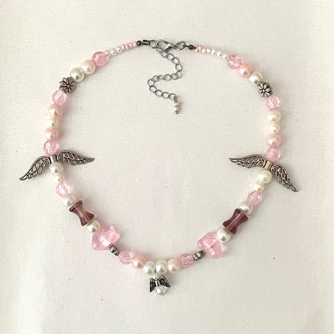 pink winged necklace
