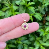 Image 1 of Gold Wreath Charm, Rhodolite Garnet