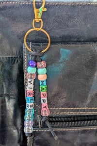 Image 3 of HAPPY VIBES colorful beaded keychain for purse 