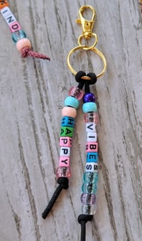 Image 1 of HAPPY VIBES colorful beaded keychain for purse 